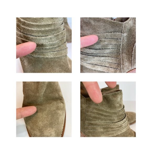Loeffler Randall Ankle Booties 9 Khaki Green Gray Suede Leather Stacked Heel - Picture 11 of 16